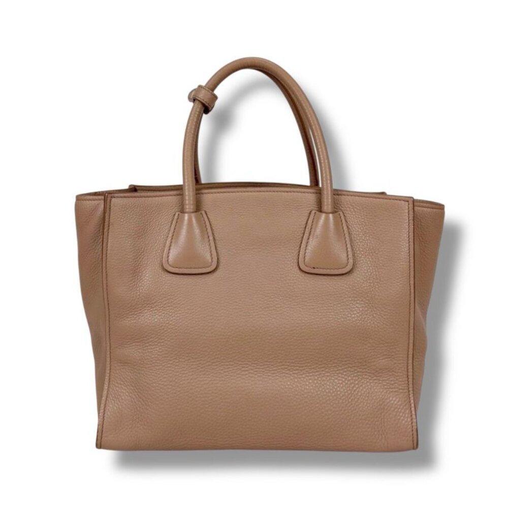 Prada 2-Way Tote Shoulder Bag Vittero Dino Leather Triangle Logo Pink Beige - Picture 3 of 14